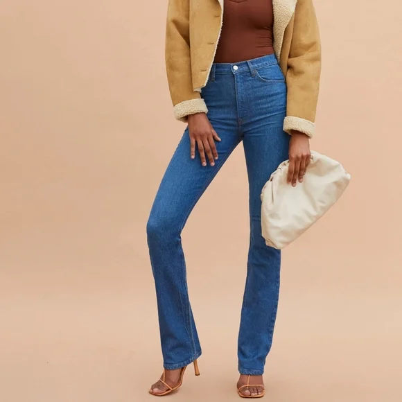 REFORMATION Cindy Bootleg / Peyton Flare Wide Leg Jeans La Jolla Blue 24 - Picture 5 of 11